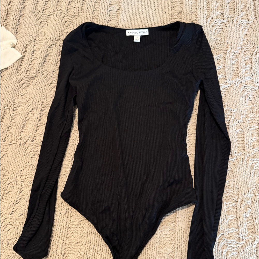 Black Ribbed Fitted Bodysuit with Long Sleeves